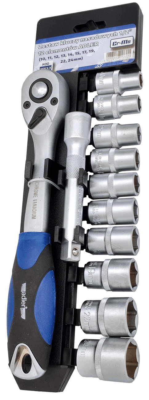 Zestaw - Klucze nasadowe Cr-V 1/2" - 12 elementów