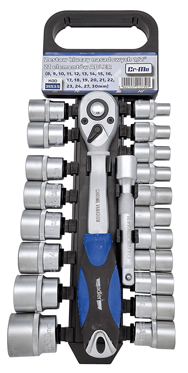 Zestaw - Klucze nasadowe Cr-V 1/2" - 21 elementów