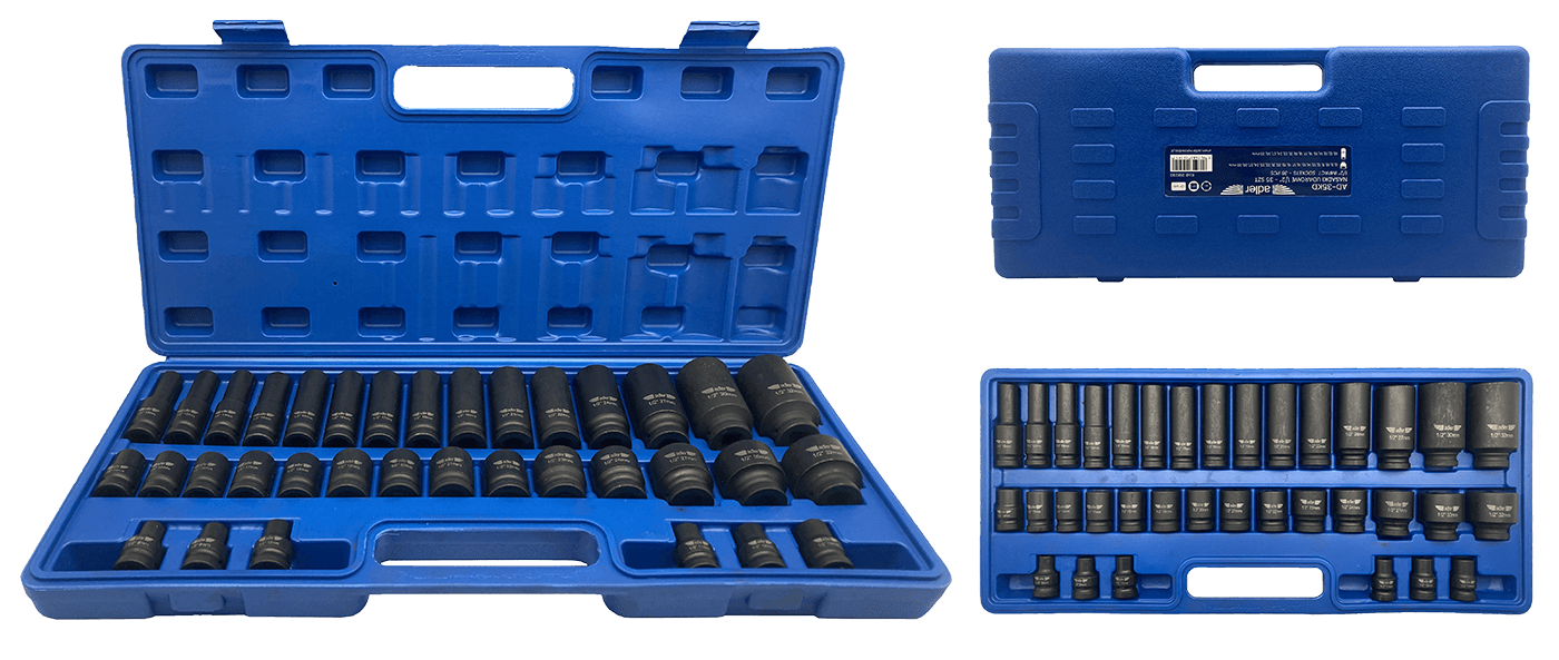 Zestaw nasadki udarowe Cr-Mo krótkie + długie 1/2" 35szt AD-35KD
