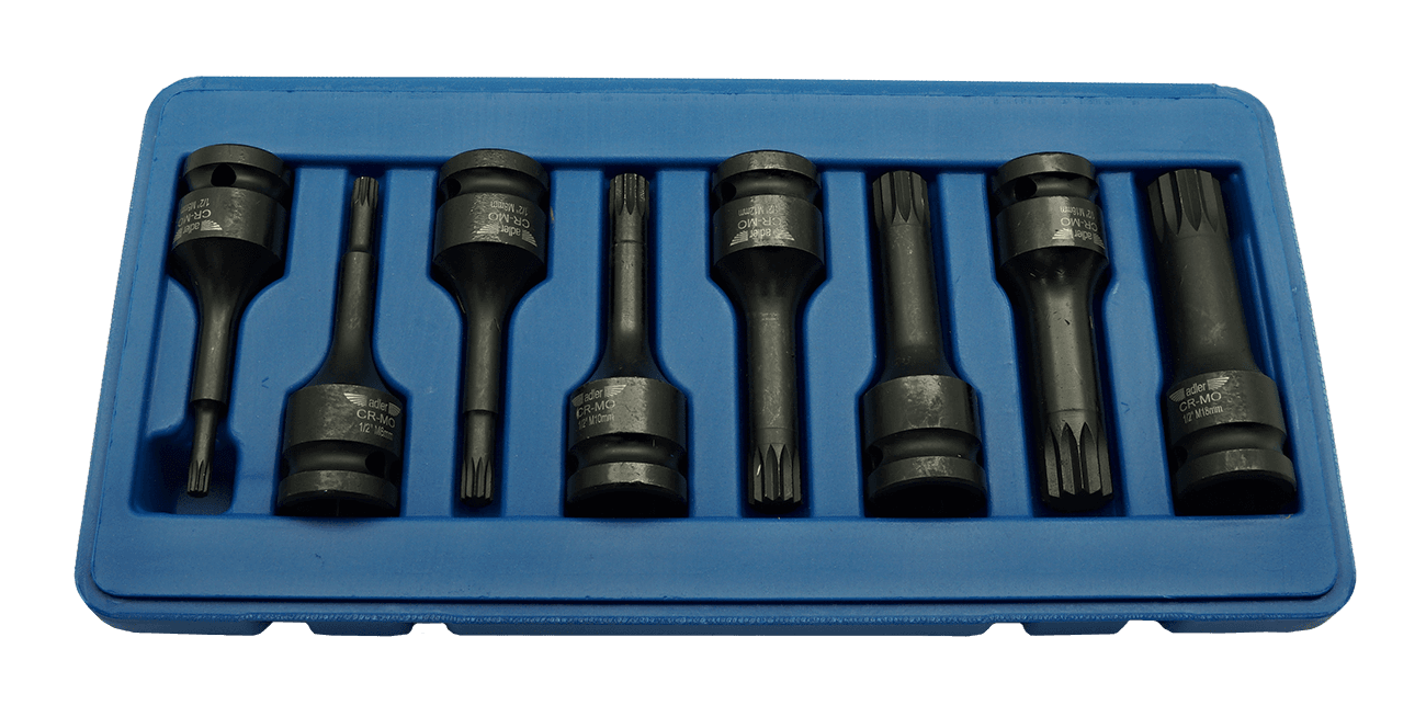 Zestaw - Nasadki udarowe SPLINE Cr-Mo 1/2" 8szt AD-08S