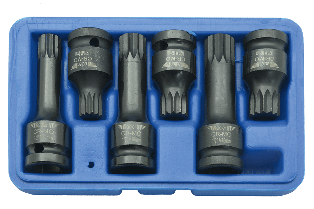 Zestaw - Nasadki udarowe SPLINE Cr-Mo krótkie + długie 1/2" 6szt AD-06S