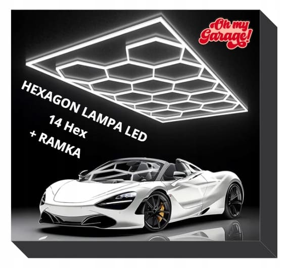 Lampa 14x Hexagon + Rama Led Plaster Miodu Oświetlenie Warsztat Garaż 6500K